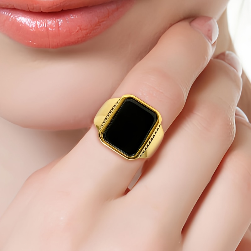 Women's Vintage Square Black Onyx 14K Gold Plated Ring